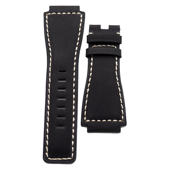 24mm Black Matte Calf Leather Watch Strap For Bell & Ross-Revival Strap