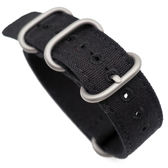 20mm, 22mm Military Style Black Canvas Watch Strap