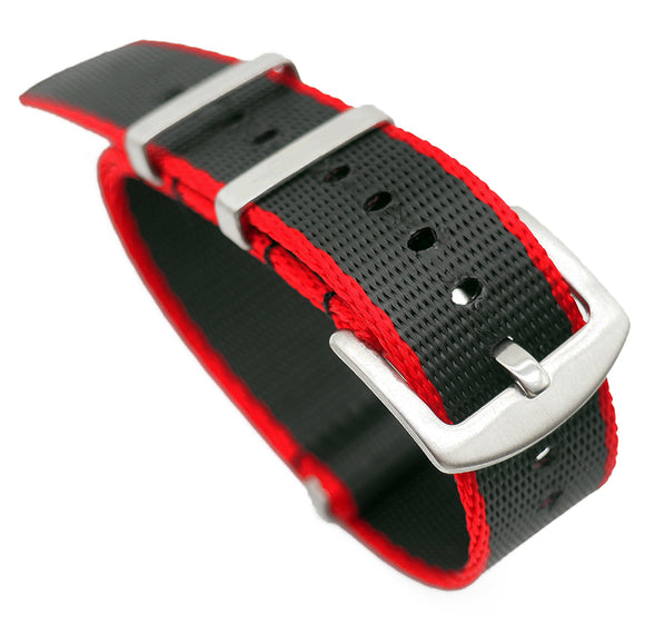 20mm, 22mm Nato Style Multi Color in Edges Seat Belt Nylon Watch Strap, Black & Red