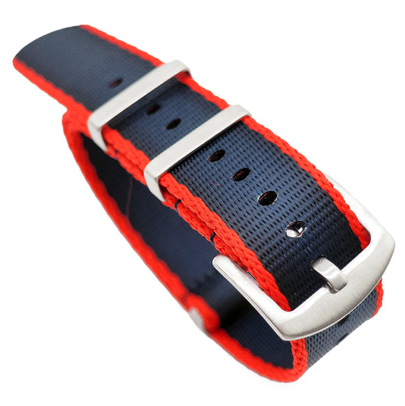 20mm, 22mm Nato Style Multi Color in Edges Seat Belt Nylon Watch Strap, Navy Blue & Red