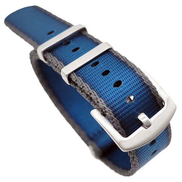 20mm, 22mm Nato Style Multi Color in Edges Seat Belt Nylon Watch Strap, Blue & Gray