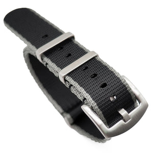 20mm, 22mm Nato Style Multi Color in Edges Seat Belt Nylon Watch Strap, Black & Gray