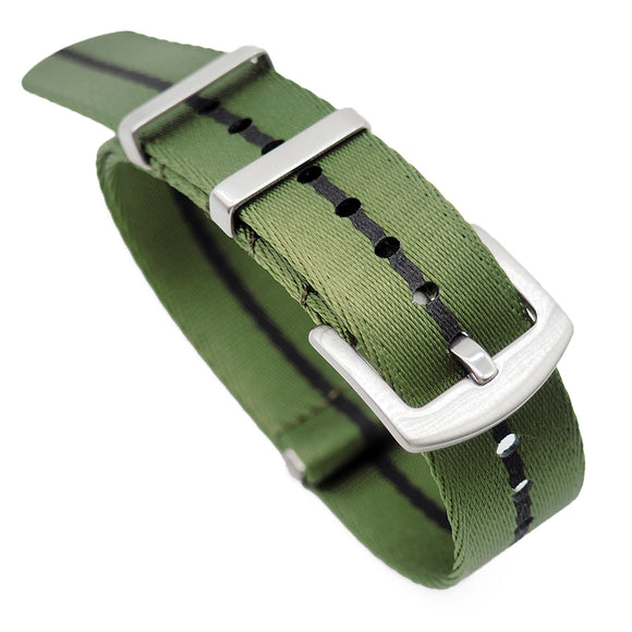 20mm, 22mm Nato Style Multi Color in Single Line Seat Belt Nylon Watch Strap, Army Green & Black