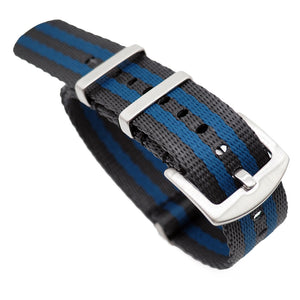 20mm, 22mm Nato Style Multi Color in Double Lines Seat Belt Nylon Watch Strap, Shadow Gray & Blue
