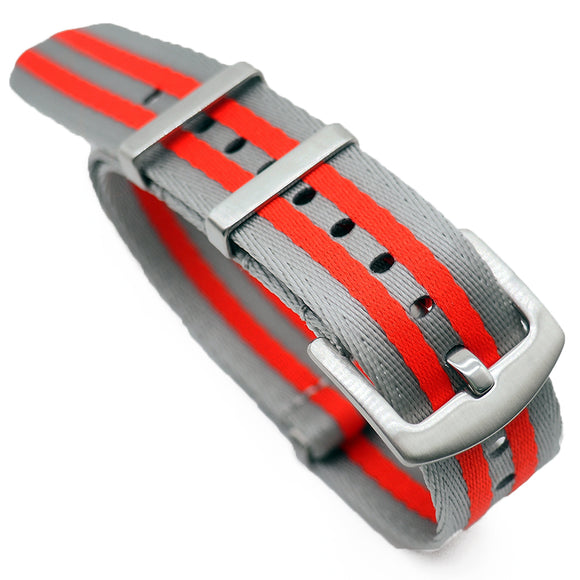 20mm, 22mm Nato Style Multi Color in Double Lines Seat Belt Nylon Watch Strap, Gray & Red