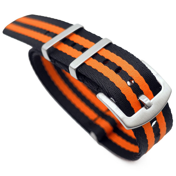 20mm, 22mm Nato Style Multi Color in Double Lines Seat Belt Nylon Watch Strap, Black & Orange