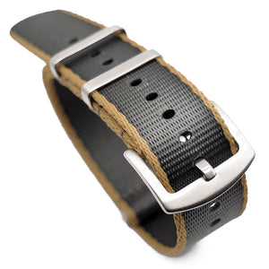 20mm, 22mm Nato Style Multi Color in Edges Seat Belt Nylon Watch Strap, Gray & Flaxen Yellow
