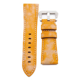 26mm Aging Pattern Calf Leather Watch Strap For Panerai, Sacramento Green / Yellow