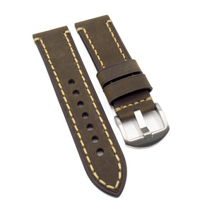 23mm Coffee Brown Calf Leather Watch Strap, Wide Stitching