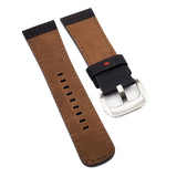28mm Black Matte Calf Leather Watch Strap For SevenFriday, Red Stitching