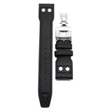 22mm Pilot Style Black Calf Leather Watch Strap For IWC, Rivet Lug, Semi Square Tail