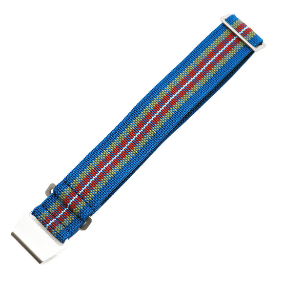 20mm, 22mm Military Style Blue, Yellow & Red Multi Color Elastic Nylon Watch Strap