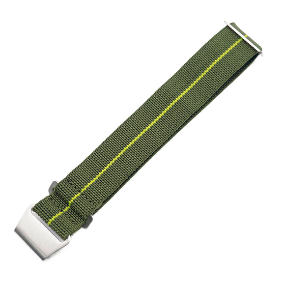 20mm, 22mm Military Style Olive Green & Yellow Multi Color Elastic Nylon Watch Strap