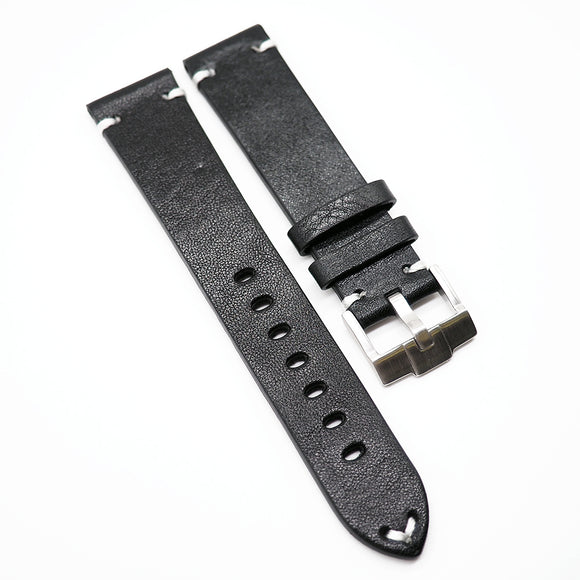 20mm Vintage Style Italian Calf Leather Watch Strap, Eggplant Violet / Black