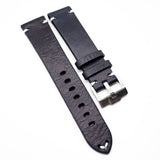 20mm Vintage Style Italian Calf Leather Watch Strap, Eggplant Violet / Black