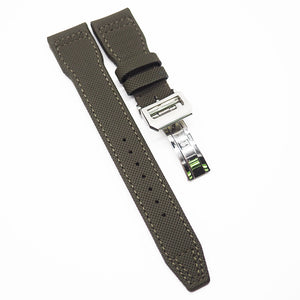 21mm Big Pilot Style Army Green Fiber Watch Strap For IWC, Semi Square Tail