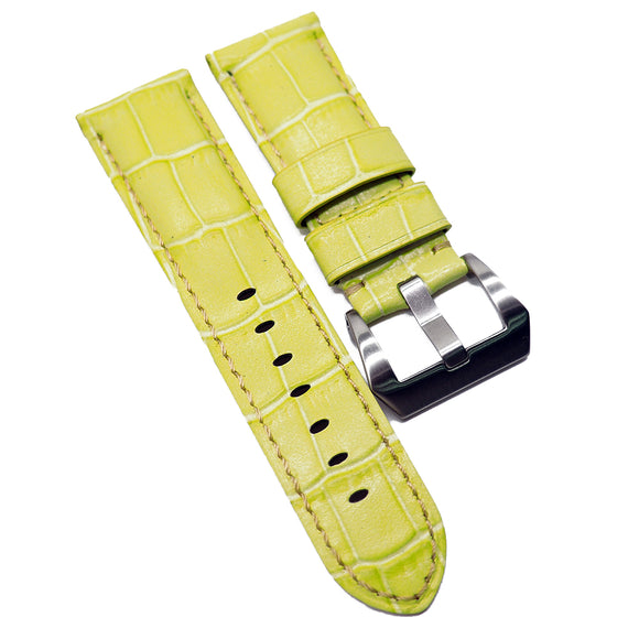 24mm Waxed Alligator Embossed Calf Leather Watch Strap For Panerai, 5 Colors
