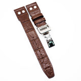 22mm Pilot Style Cinnamon Brown Alligator Embossed Calf Leather Watch Strap For IWC, Semi Square Tail