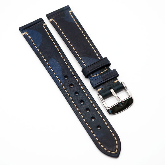 18mm, 22mm Camouflage Blue Calf Leather Watch Strap