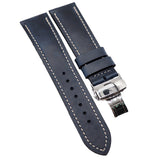 23mm Waxed Calf Leather Watch Strap, Brunette Brown / Navy Blue / Black