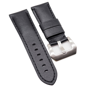 24mm Black Cross-Embossed Calf Leather Watch Strap For Panerai