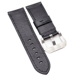 24mm Black Cross-Embossed Calf Leather Watch Strap For Panerai
