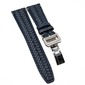 20mm, 22mm Denim Blue Weave Pattern Calf Leather Watch Strap For IWC