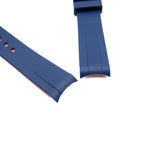 20mm, 22mm Dual Color Navy Blue & Red Curved End Rubber Watch Strap For Rolex, Omega and MoonSwatch