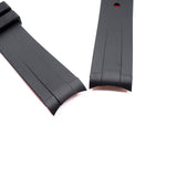 20mm, 22mm Dual Color Black & Red Curved End Rubber Watch Strap For Rolex, Omega and MoonSwatch