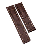22mm Alligator Embossed Calf Leather Watch Strap For Breitling, Depolyant Clasp Style, Black / Brown / Blue