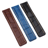 22mm Alligator Embossed Calf Leather Watch Strap For Breitling, Depolyant Clasp Style, Black / Brown / Blue