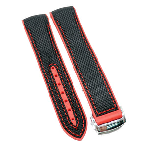 20mm, 22mm Curved End Hybrid Black Nylon Red Rubber Watch Strap For Omega-Revival Strap
