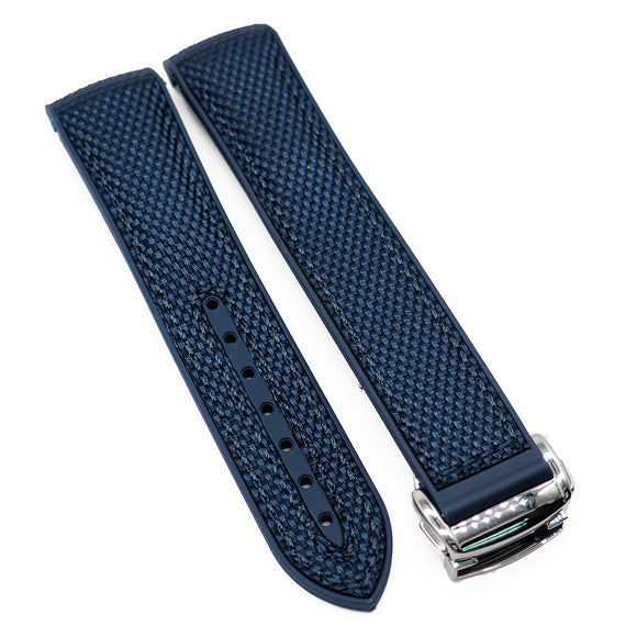 20mm, 22mm Curved End Hybrid Blue Nylon Rubber Watch Strap For Omega-Revival Strap