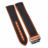 20mm, 22mm Curved End Hybrid Black Nylon Orange Rubber Watch Strap For Omega-Revival Strap