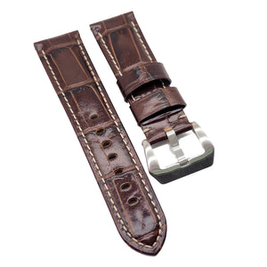 24mm, 26mm Brown Alligator Embossed Calf Leather Watch Strap For Panerai-Revival Strap