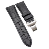 26mm Alligator Embossed Calf Leather Watch Strap For Panerai, Depolyant Clasp Style, Espresso Brown / Black