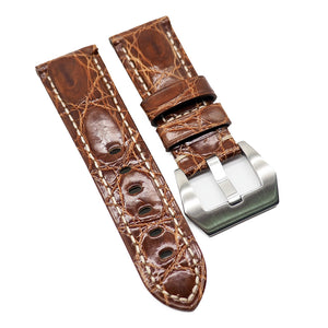 24mm Russet Brown Waxed Alligator Leather Watch Strap For Panerai, Small Wrist Length