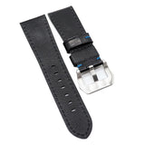 26mm Waxed Black Alligator Leather Watch Strap For Panerai, Blue Stitching